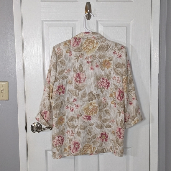 Vintage Joanna Cream/Pink‎ Floral Longline Open Front Blazer Size Small - Picture 3 of 6